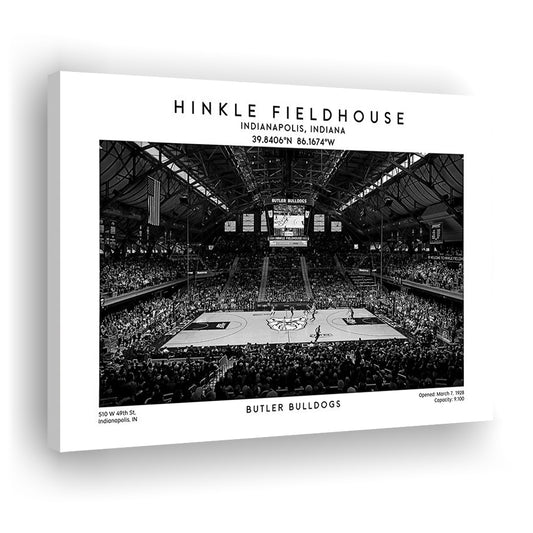 Hinkle Fieldhouse Stadium Black And White, Bulldogs Basketball Stadium Wall Art, Canvas Print Wall Art, Man Cave Gift