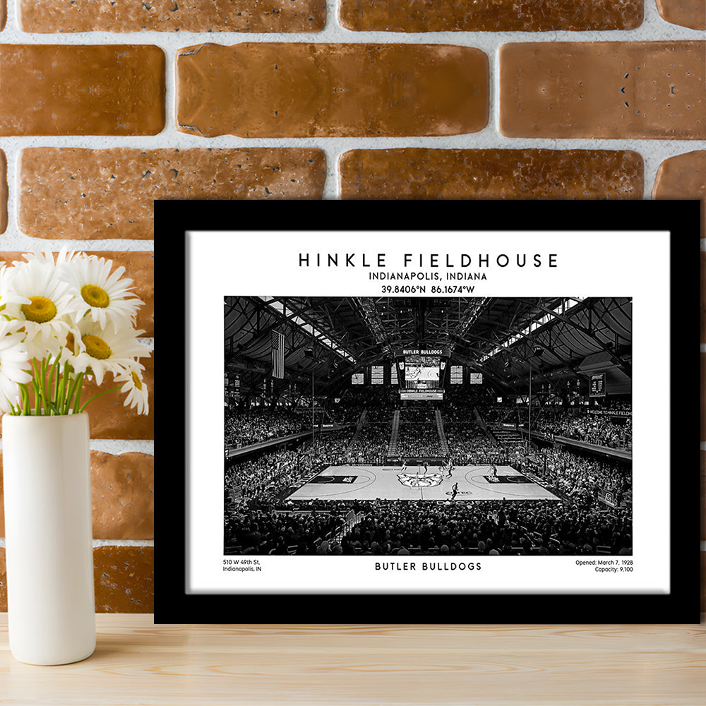Hinkle Fieldhouse Stadium Black And White, Bulldogs Basketball Stadium Wall Art, Framed Art Print Wall Decor