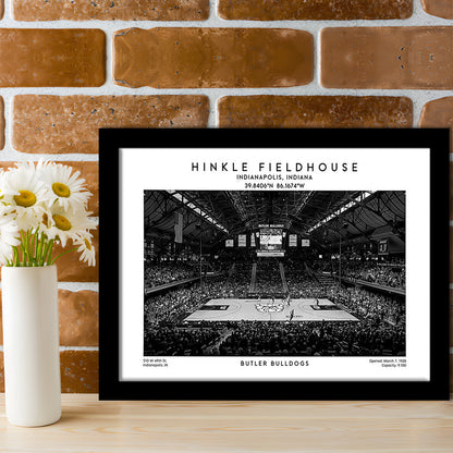Hinkle Fieldhouse Stadium Black And White, Bulldogs Basketball Stadium Wall Art, Framed Art Print Wall Decor