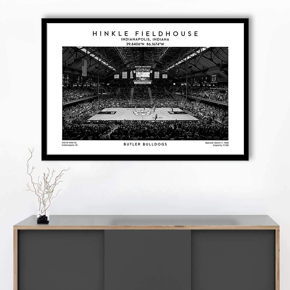 Hinkle Fieldhouse Stadium Black And White, Bulldogs Basketball Stadium Wall Art, Framed Art Print Wall Decor