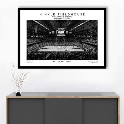 Hinkle Fieldhouse Stadium Black And White, Bulldogs Basketball Stadium Wall Art, Framed Art Print Wall Decor