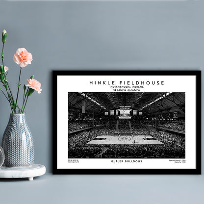 Hinkle Fieldhouse Stadium Black And White, Bulldogs Basketball Stadium Wall Art, Framed Art Print Wall Decor