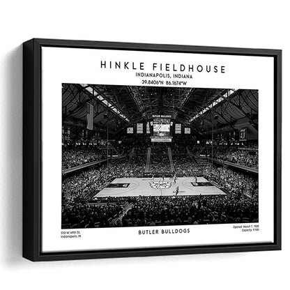 Hinkle Fieldhouse Stadium Black And White, Bulldogs Basketball Stadium Wall Art, Framed Canvas Print Wall Art