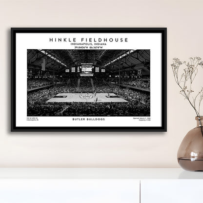 Hinkle Fieldhouse Stadium Black And White, Bulldogs Basketball Stadium Wall Art, Framed Canvas Print Wall Art