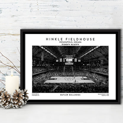 Hinkle Fieldhouse Stadium Black And White, Bulldogs Basketball Stadium Wall Art, Framed Canvas Print Wall Art