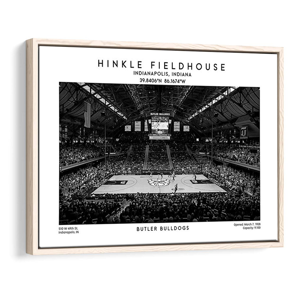 Hinkle Fieldhouse Stadium Black And White, Bulldogs Basketball Stadium Wall Art, Framed Canvas Print Wall Art