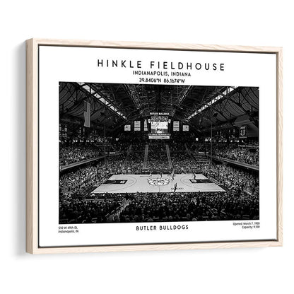Hinkle Fieldhouse Stadium Black And White, Bulldogs Basketball Stadium Wall Art, Framed Canvas Print Wall Art