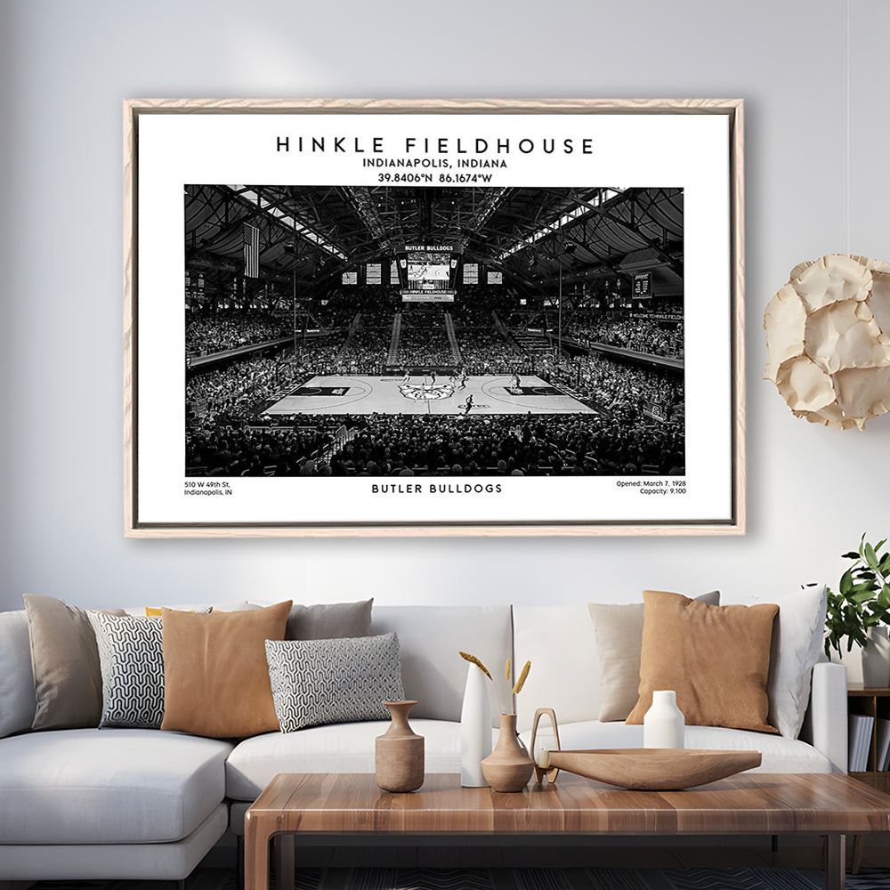 Hinkle Fieldhouse Stadium Black And White, Bulldogs Basketball Stadium Wall Art, Framed Canvas Print Wall Art