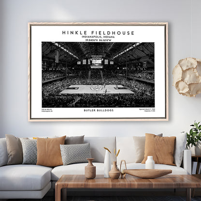 Hinkle Fieldhouse Stadium Black And White, Bulldogs Basketball Stadium Wall Art, Framed Canvas Print Wall Art
