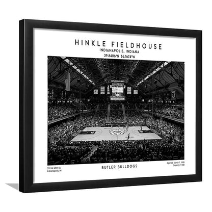 Hinkle Fieldhouse Stadium Black And White, Bulldogs Basketball Stadium Wall Art, Framed Art Print Wall Decor