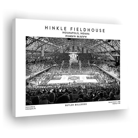 Hinkle Fieldhouse Stadium Black And White, Bulldogs Basketball Stadium Wall Art Print, Canvas Print Wall Art, Man Cave Gift