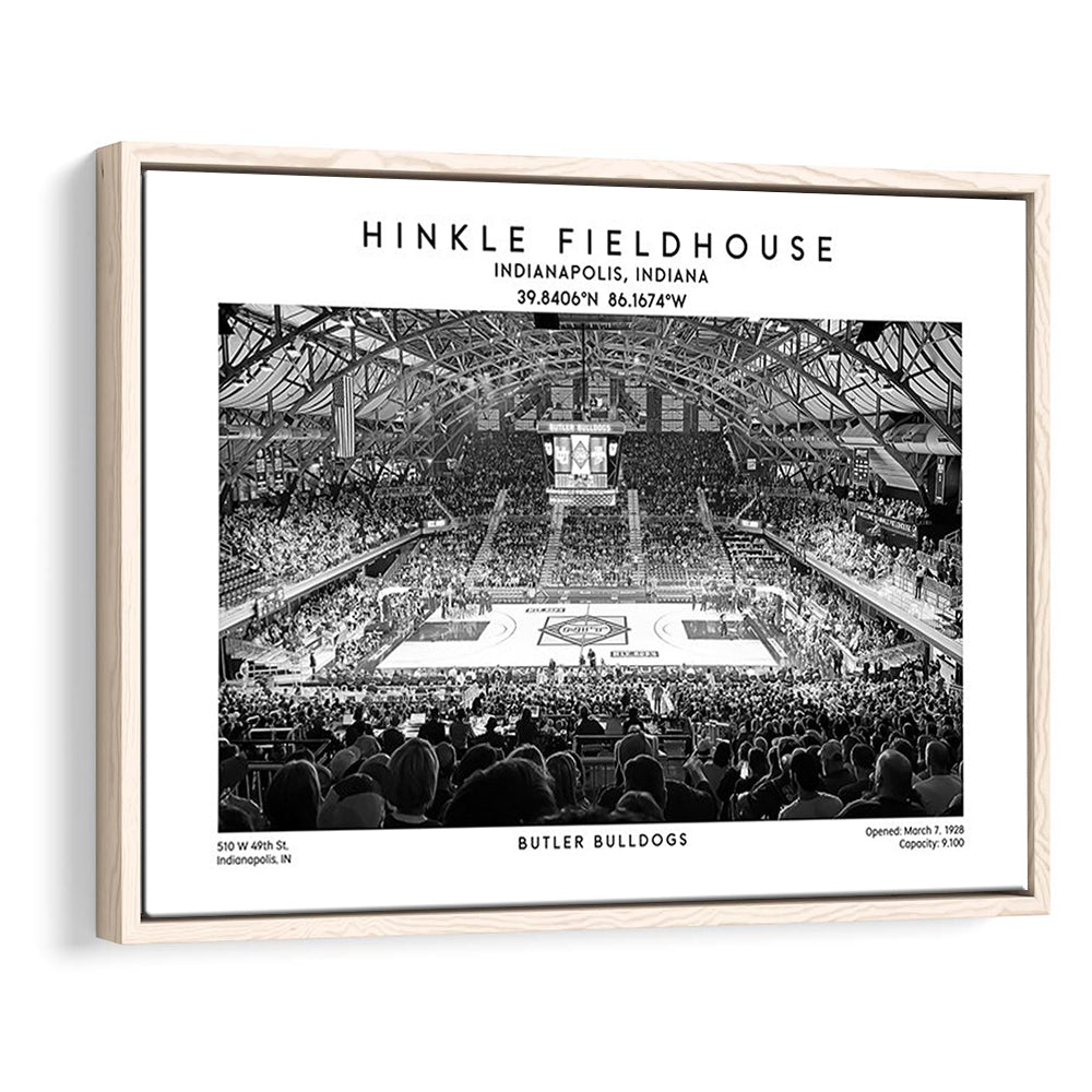 Hinkle Fieldhouse Stadium Black And White, Bulldogs Basketball Stadium Wall Art Print, Framed Canvas Print Wall Art