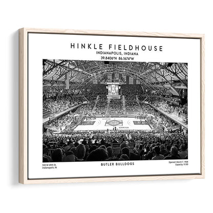Hinkle Fieldhouse Stadium Black And White, Bulldogs Basketball Stadium Wall Art Print, Framed Canvas Print Wall Art