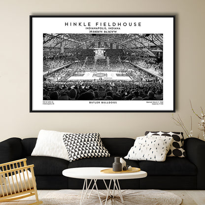 Hinkle Fieldhouse Stadium Black And White, Bulldogs Basketball Stadium Wall Art Print, Framed Canvas Print Wall Art