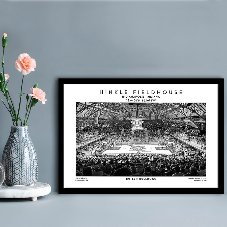 Hinkle Fieldhouse Stadium Black And White, Bulldogs Basketball Stadium Wall Art Print, Framed Art Print Wall Decor