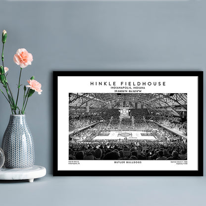 Hinkle Fieldhouse Stadium Black And White, Bulldogs Basketball Stadium Wall Art Print, Framed Art Print Wall Decor