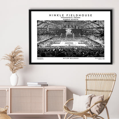 Hinkle Fieldhouse Stadium Black And White, Bulldogs Basketball Stadium Wall Art Print, Framed Canvas Print Wall Art