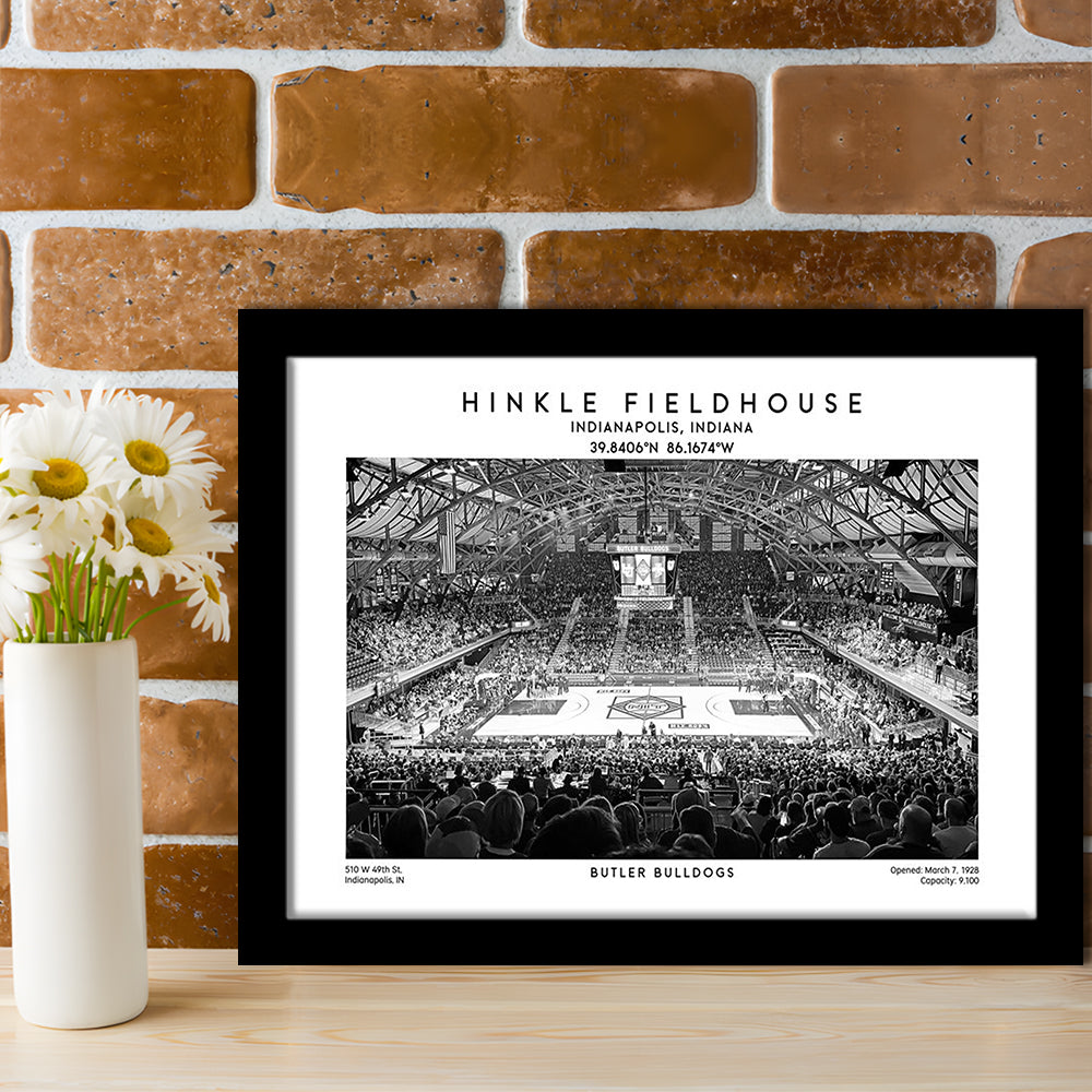 Hinkle Fieldhouse Stadium Black And White, Bulldogs Basketball Stadium Wall Art Print, Framed Art Print Wall Decor