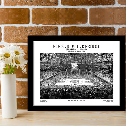 Hinkle Fieldhouse Stadium Black And White, Bulldogs Basketball Stadium Wall Art Print, Framed Art Print Wall Decor