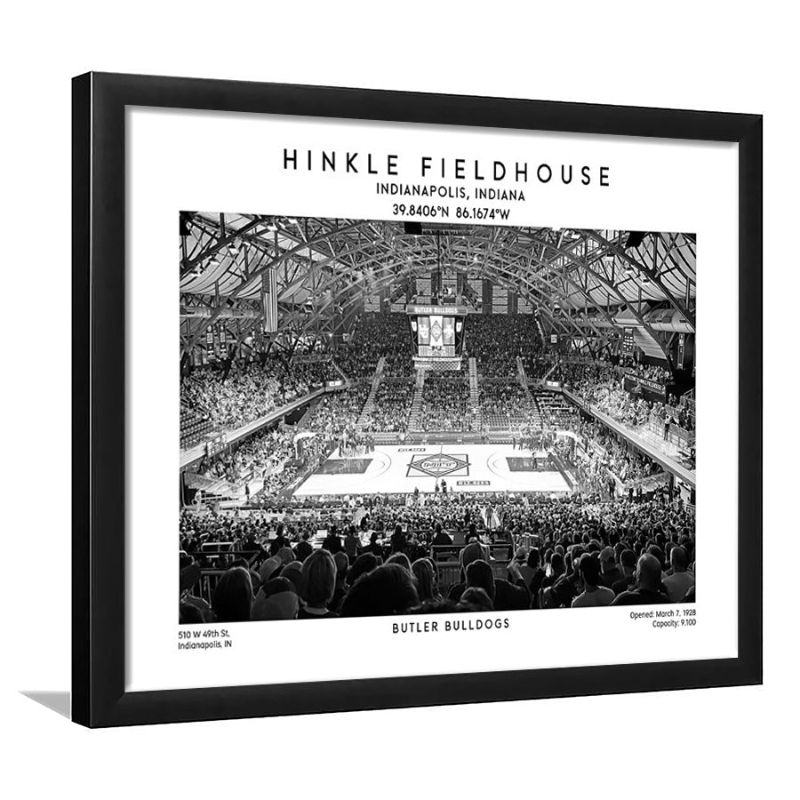 Hinkle Fieldhouse Stadium Black And White, Bulldogs Basketball Stadium Wall Art Print, Framed Art Print Wall Decor
