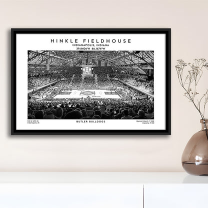 Hinkle Fieldhouse Stadium Black And White, Bulldogs Basketball Stadium Wall Art Print, Framed Canvas Print Wall Art