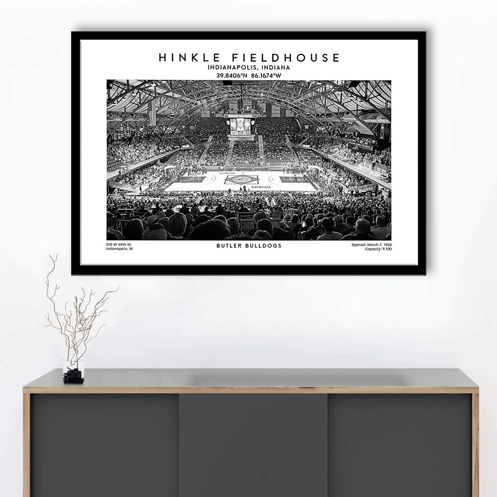 Hinkle Fieldhouse Stadium Black And White, Bulldogs Basketball Stadium Wall Art Print, Framed Art Print Wall Decor