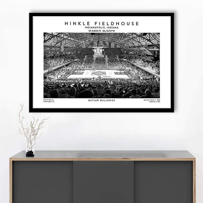 Hinkle Fieldhouse Stadium Black And White, Bulldogs Basketball Stadium Wall Art Print, Framed Art Print Wall Decor