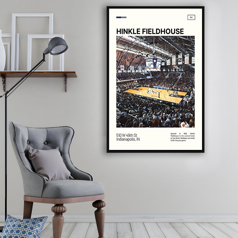 Hinkle Fieldhouse Print, Butler Basketball Stadium Canvas Art, Man Cave Gift, Floating Framed Canvas Print Wall Art