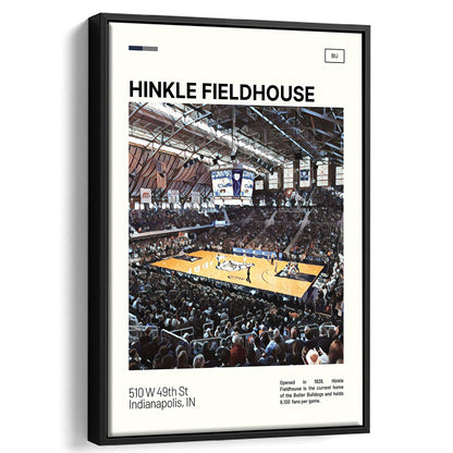 Hinkle Fieldhouse Print, Butler Basketball Stadium Canvas Art, Man Cave Gift, Floating Framed Canvas Print Wall Art