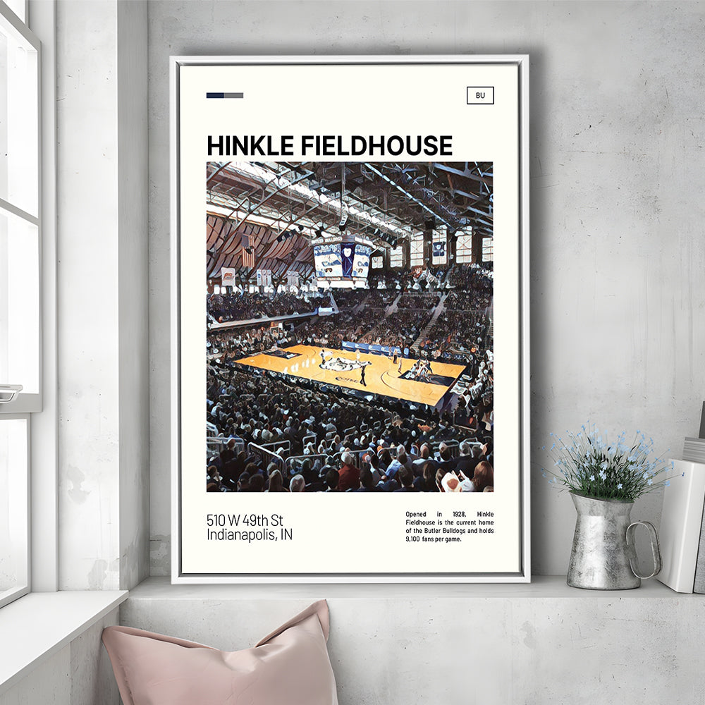 Hinkle Fieldhouse Print, Butler Basketball Stadium Canvas Art, Man Cave Gift, Floating Framed Canvas Print Wall Art