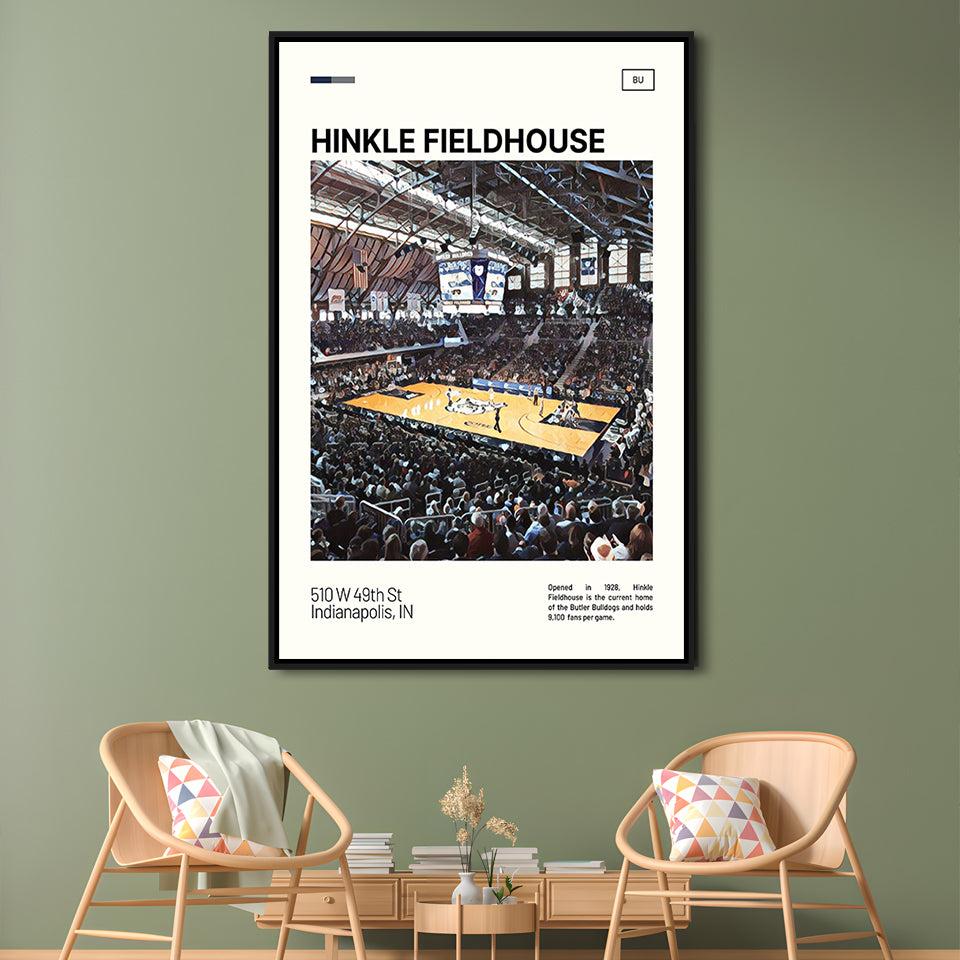 Hinkle Fieldhouse Print, Butler Basketball Stadium Canvas Art, Man Cave Gift, Floating Framed Canvas Print Wall Art