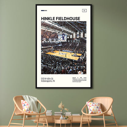 Hinkle Fieldhouse Print, Butler Basketball Stadium Canvas Art, Man Cave Gift, Floating Framed Canvas Print Wall Art