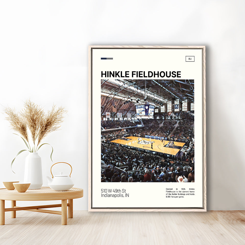 Hinkle Fieldhouse Print, Butler Basketball Stadium Canvas Art, Man Cave Gift, Floating Framed Canvas Print Wall Art
