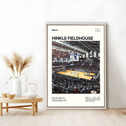 Hinkle Fieldhouse Print, Butler Basketball Stadium Canvas Art, Man Cave Gift, Floating Framed Canvas Print Wall Art