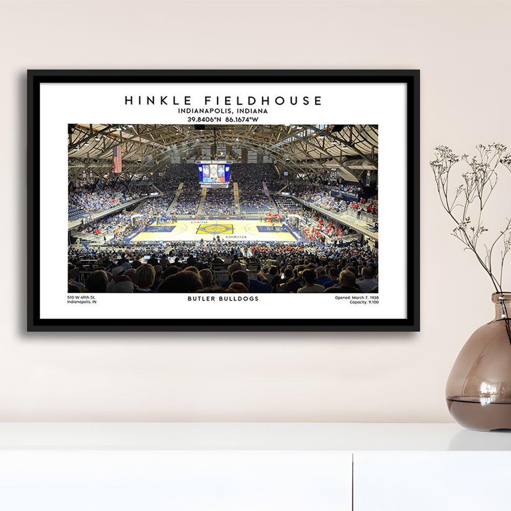 Hinkle Fieldhouse, Butler Bulldogs Basketball Stadium Wall Art Print, Framed Canvas Print Wall Art