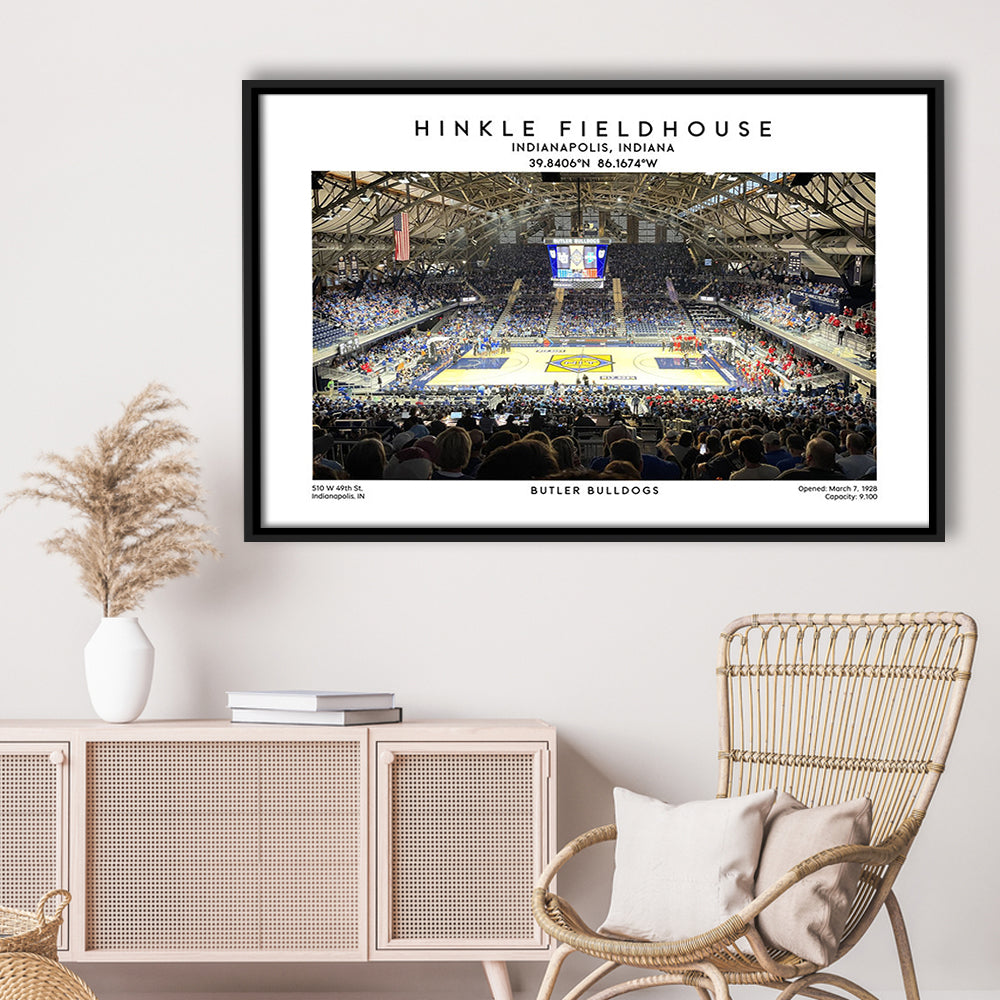 Hinkle Fieldhouse, Butler Bulldogs Basketball Stadium Wall Art Print, Framed Canvas Print Wall Art