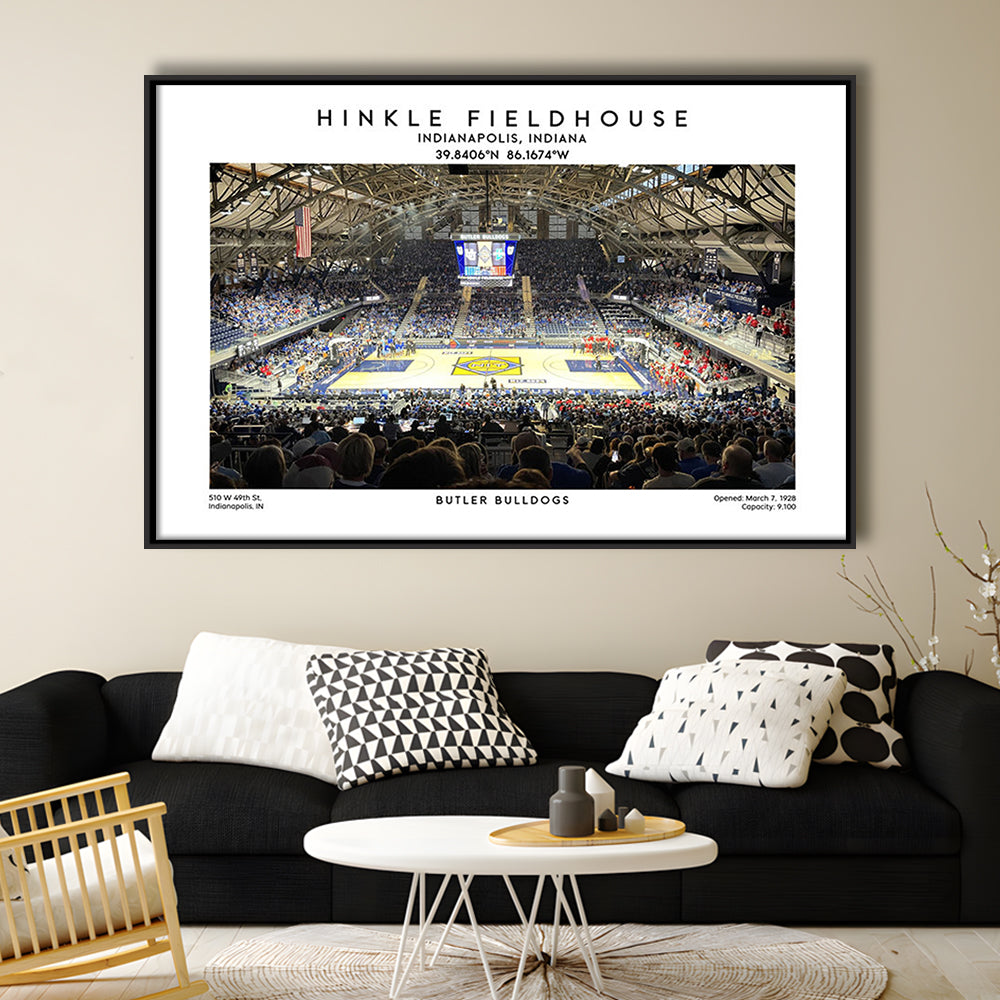Hinkle Fieldhouse, Butler Bulldogs Basketball Stadium Wall Art Print, Framed Canvas Print Wall Art