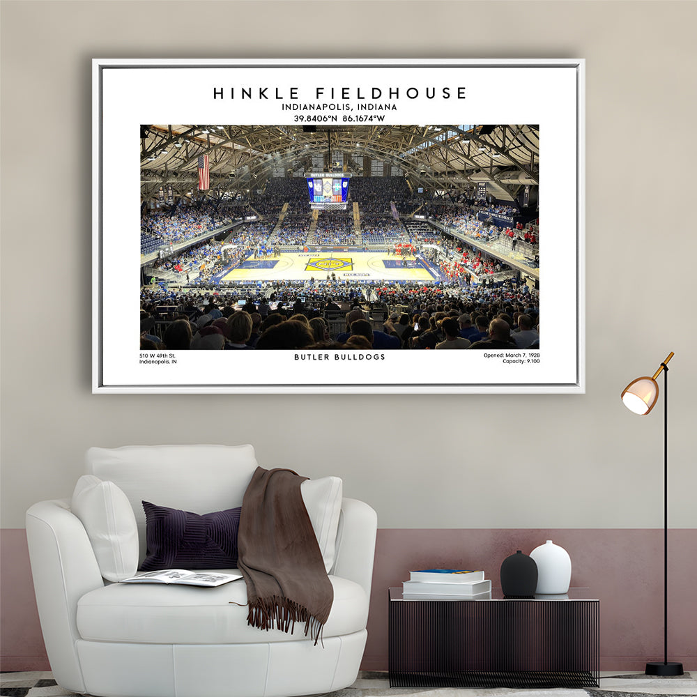 Hinkle Fieldhouse, Butler Bulldogs Basketball Stadium Wall Art Print, Framed Canvas Print Wall Art