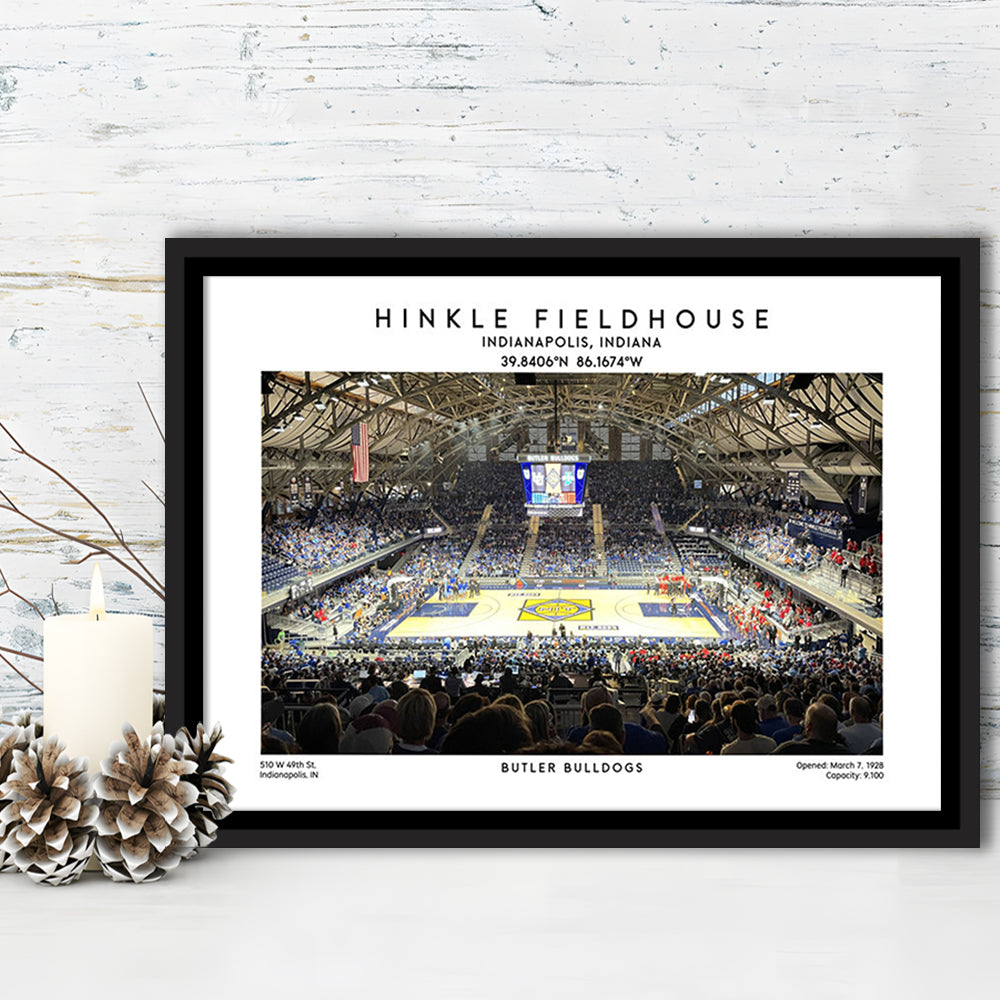 Hinkle Fieldhouse, Butler Bulldogs Basketball Stadium Wall Art Print, Framed Canvas Print Wall Art