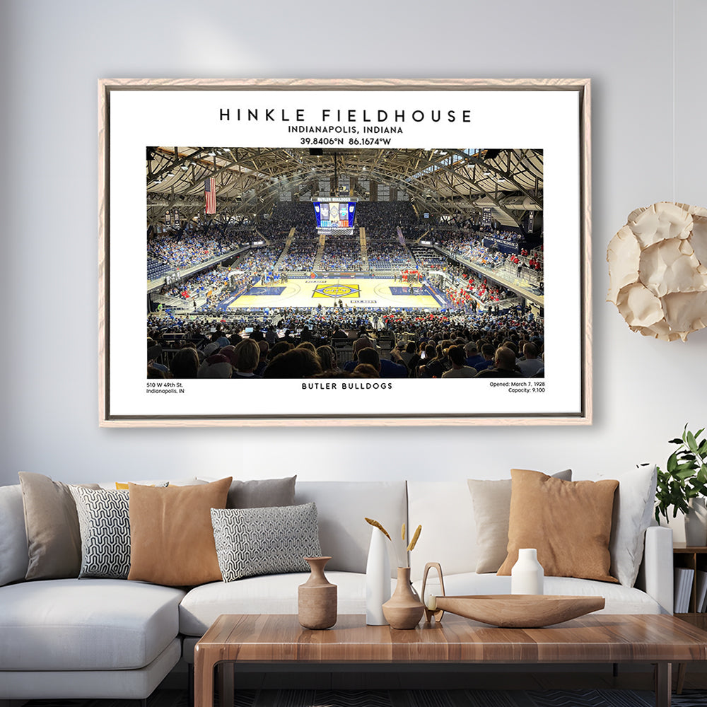 Hinkle Fieldhouse, Butler Bulldogs Basketball Stadium Wall Art Print, Framed Canvas Print Wall Art