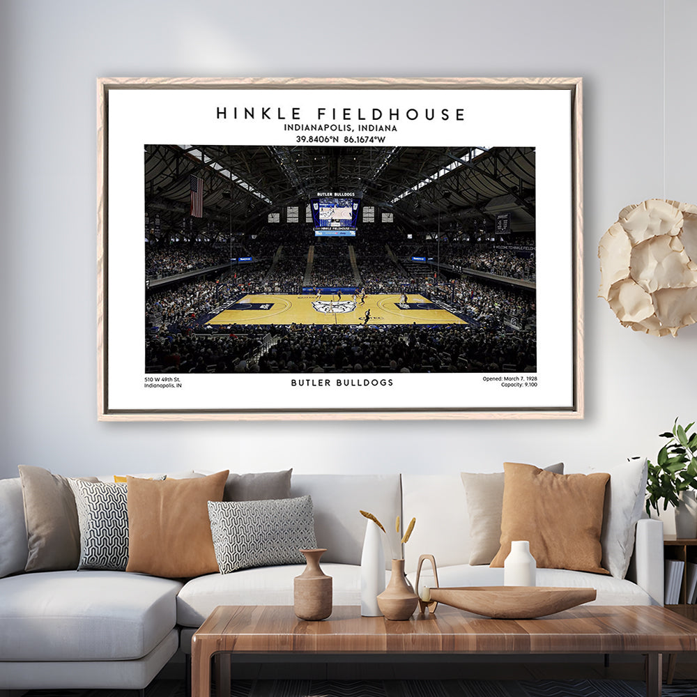 Hinkle Fieldhouse Print, Butler Bulldogs Basketball Stadium Wall Art, Framed Canvas Print Wall Art
