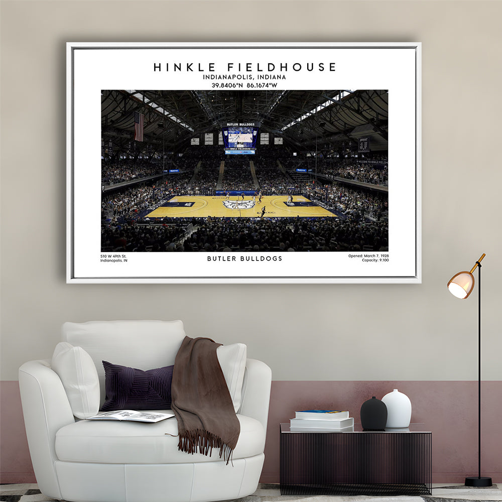 Hinkle Fieldhouse Print, Butler Bulldogs Basketball Stadium Wall Art, Framed Canvas Print Wall Art