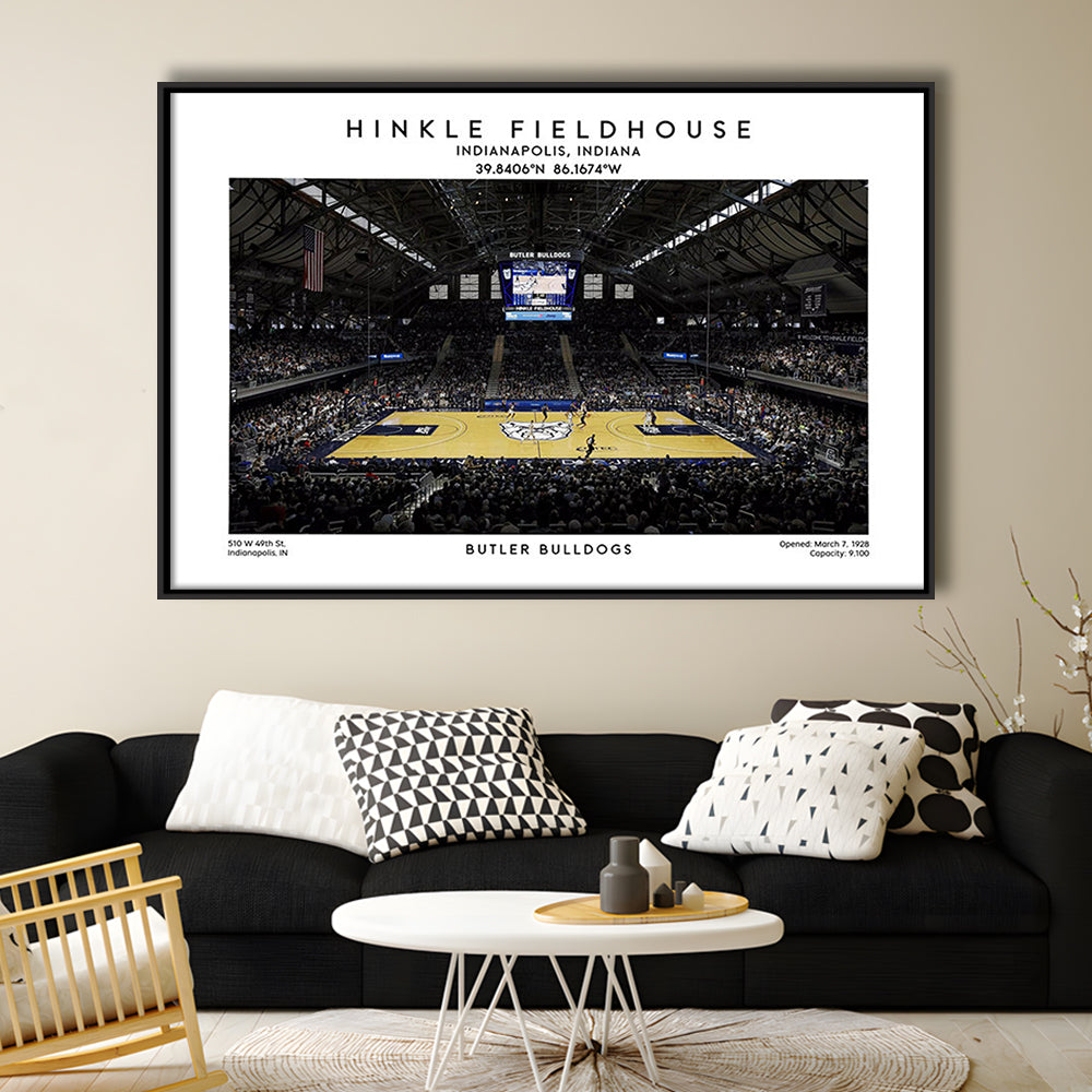 Hinkle Fieldhouse Print, Butler Bulldogs Basketball Stadium Wall Art, Framed Canvas Print Wall Art