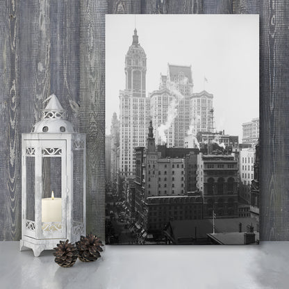 Historical New York City View Architecture Print Black and White Art, Canvas Print Wall Art