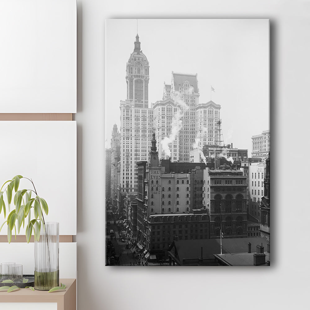 Historical New York City View Architecture Print Black and White Art, Canvas Print Wall Art