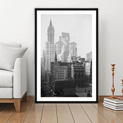 Historical New York City View Architecture Print Black and White Art, Framed Art Print White Border Wall Decor