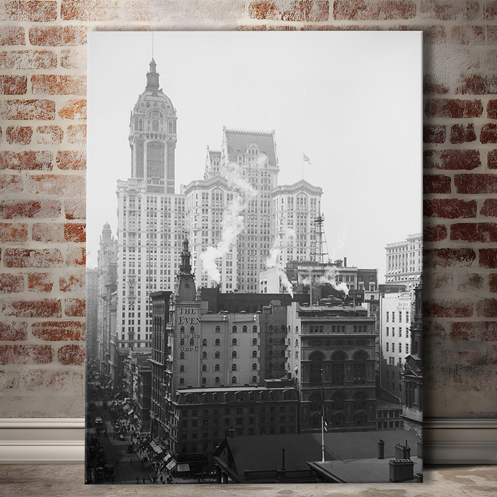 Historical New York City View Architecture Print Black and White Art, Canvas Print Wall Art