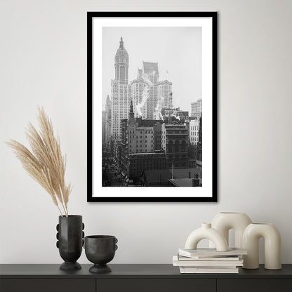 Historical New York City View Architecture Print Black and White Art, Framed Art Print White Border Wall Decor