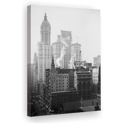 Historical New York City View Architecture Print Black and White Art, Canvas Print Wall Art