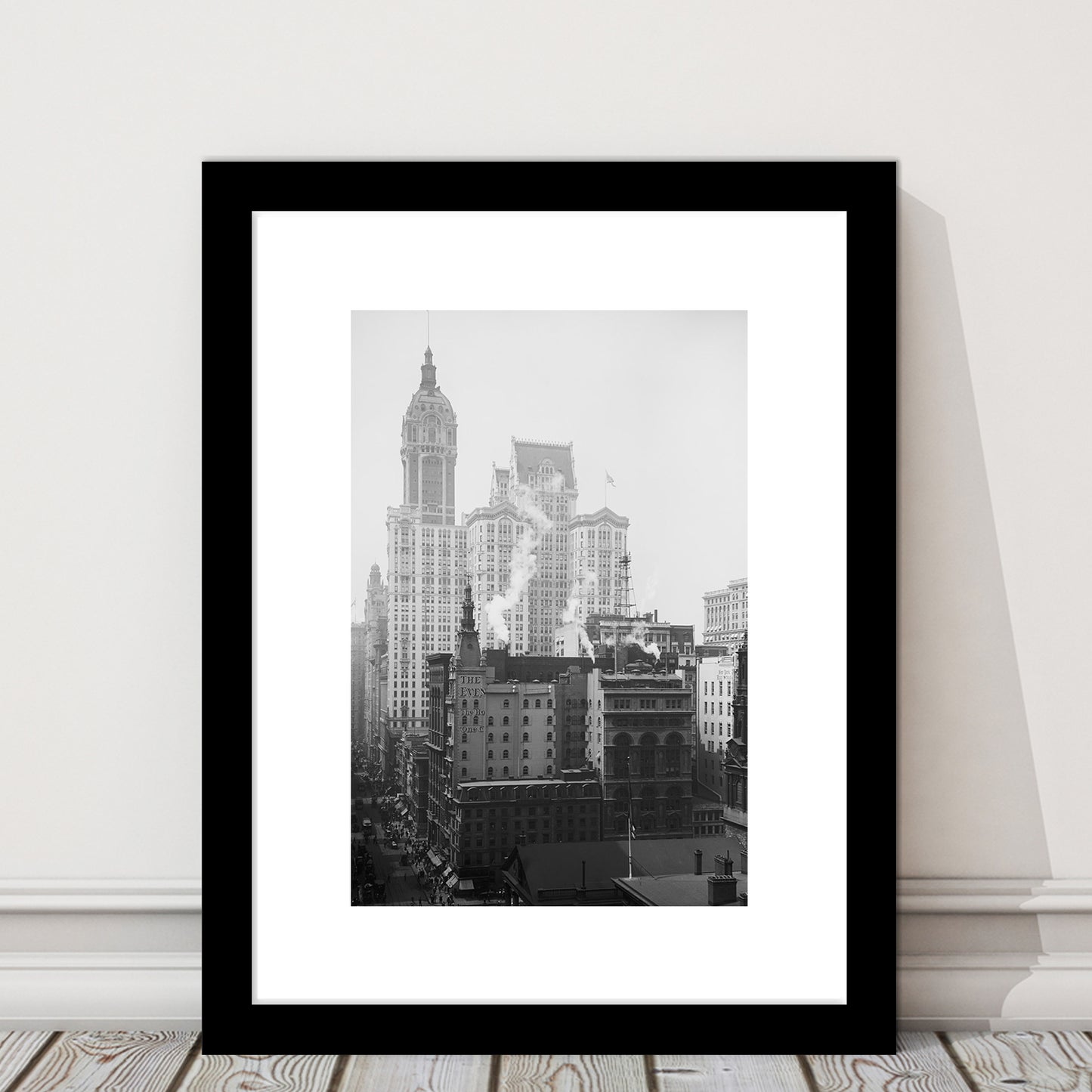 Historical New York City View Architecture Print Black and White Art, Framed Art Print White Border Wall Decor